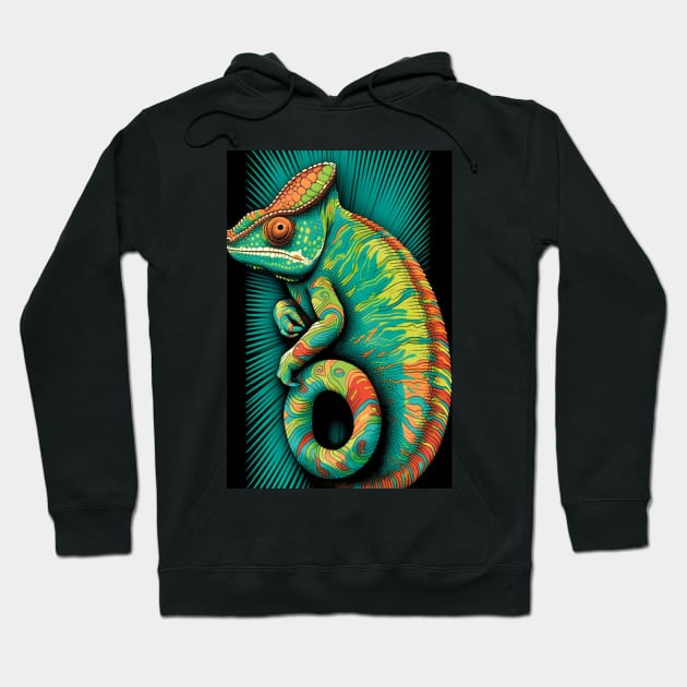 Reptile Lover and Lizard Lover Op Art Chameleon Hoodie by Unboxed Mind of J.A.Y LLC 